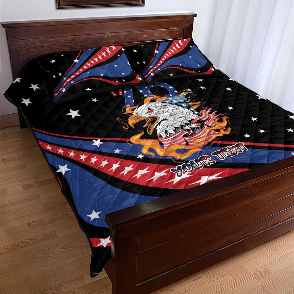 Personalized America History Began 4th of July Quilt Bed Set Fire Bald Eagle US Flag
