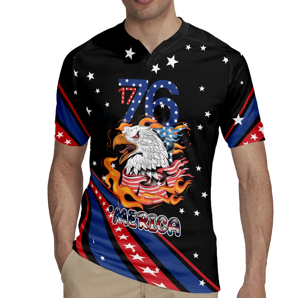 Personalized America History Began 4th of July Rugby Jersey Fire Bald Eagle US Flag