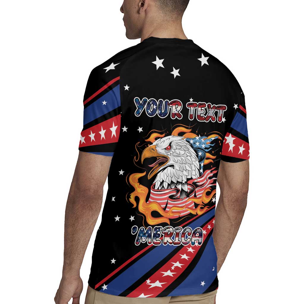Personalized America History Began 4th of July Rugby Jersey Fire Bald Eagle US Flag