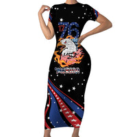 Personalized America History Began 4th of July Short Sleeve Bodycon Dress Fire Bald Eagle US Flag