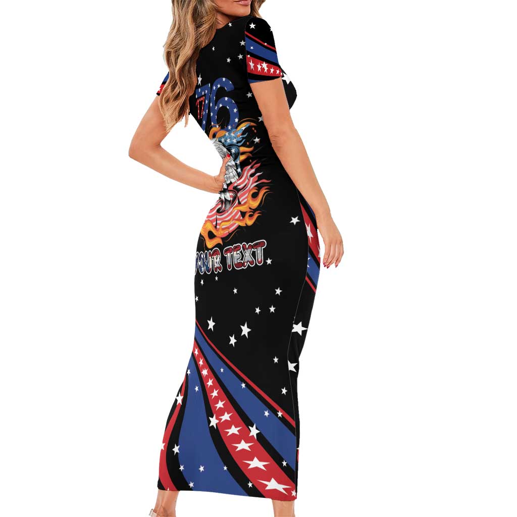 Personalized America History Began 4th of July Short Sleeve Bodycon Dress Fire Bald Eagle US Flag
