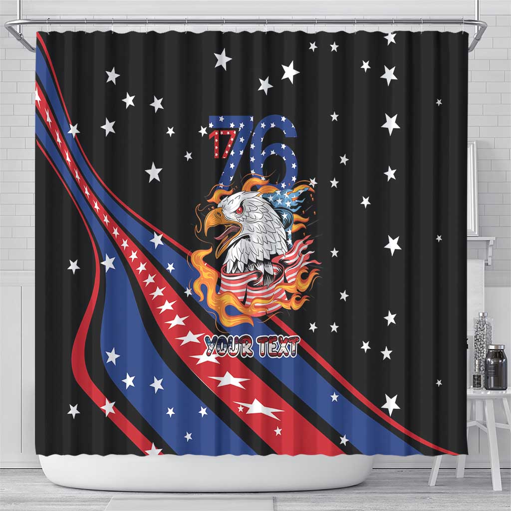 Personalized America History Began 4th of July Shower Curtain Fire Bald Eagle US Flag