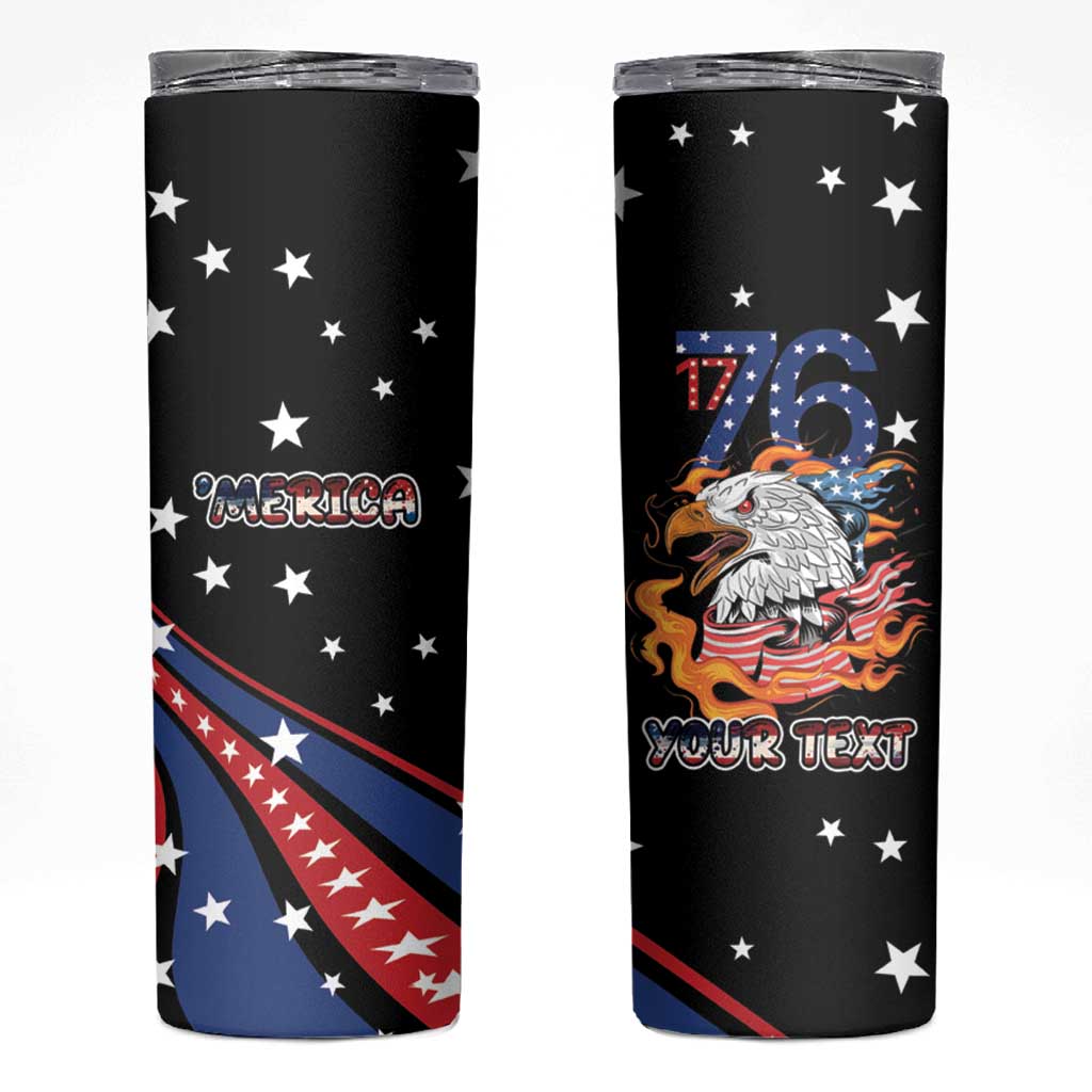 Personalized America History Began 4th of July Skinny Tumbler Fire Bald Eagle US Flag