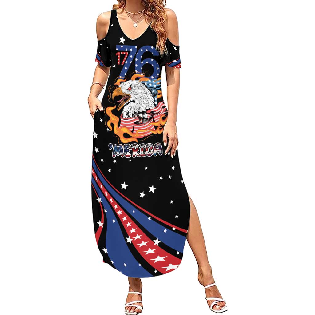 Personalized America History Began 4th of July Summer Maxi Dress Fire Bald Eagle US Flag