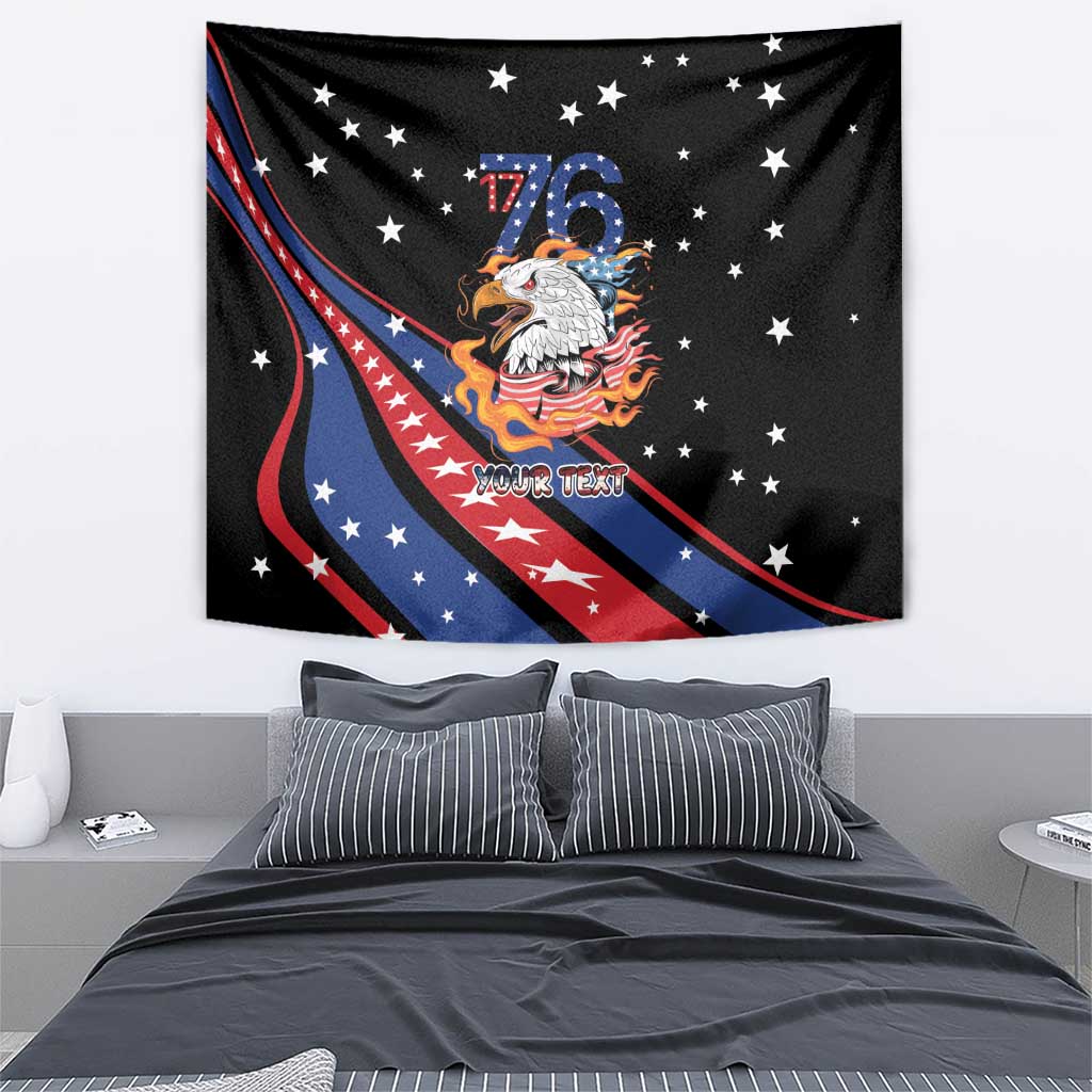 Personalized America History Began 4th of July Tapestry Fire Bald Eagle US Flag