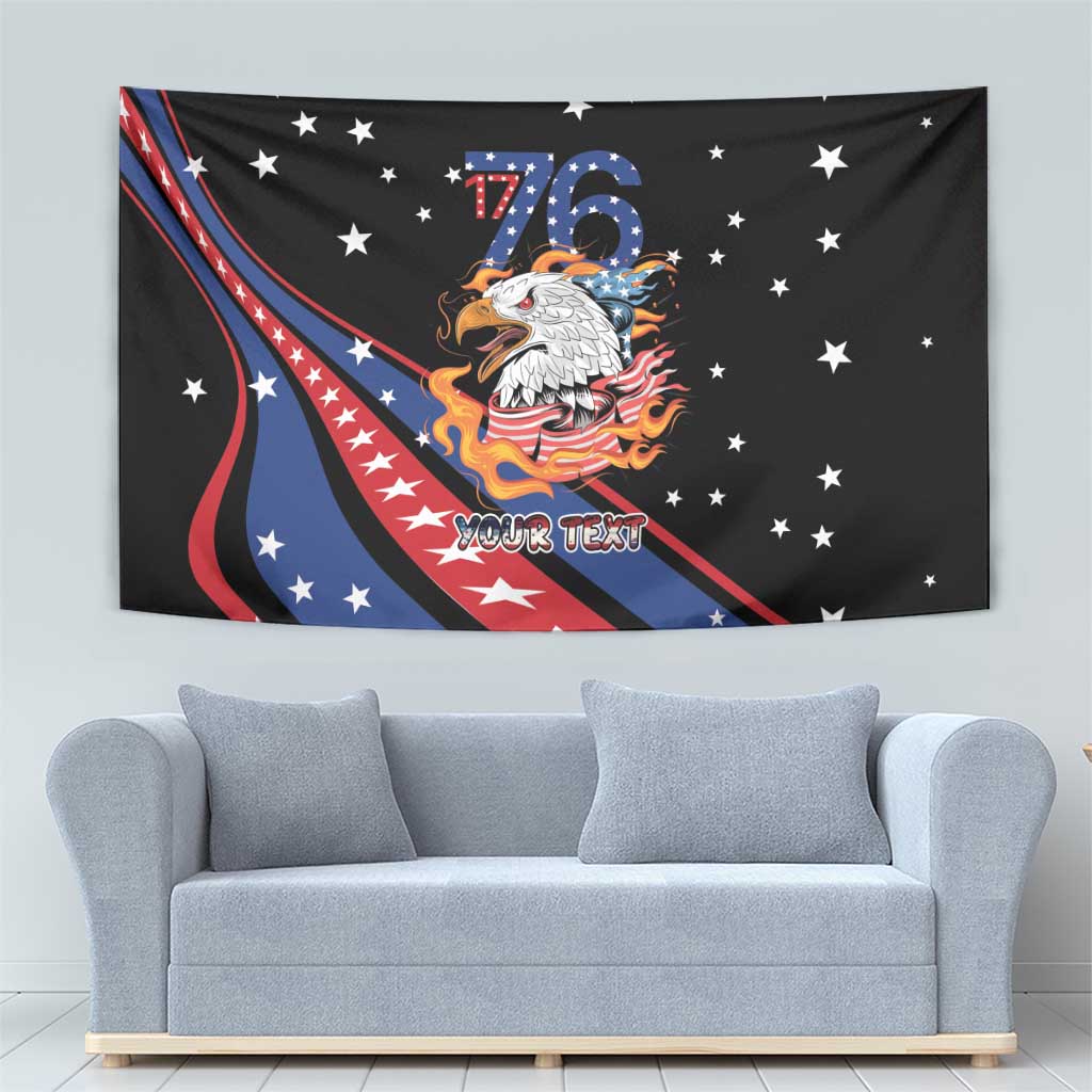 Personalized America History Began 4th of July Tapestry Fire Bald Eagle US Flag