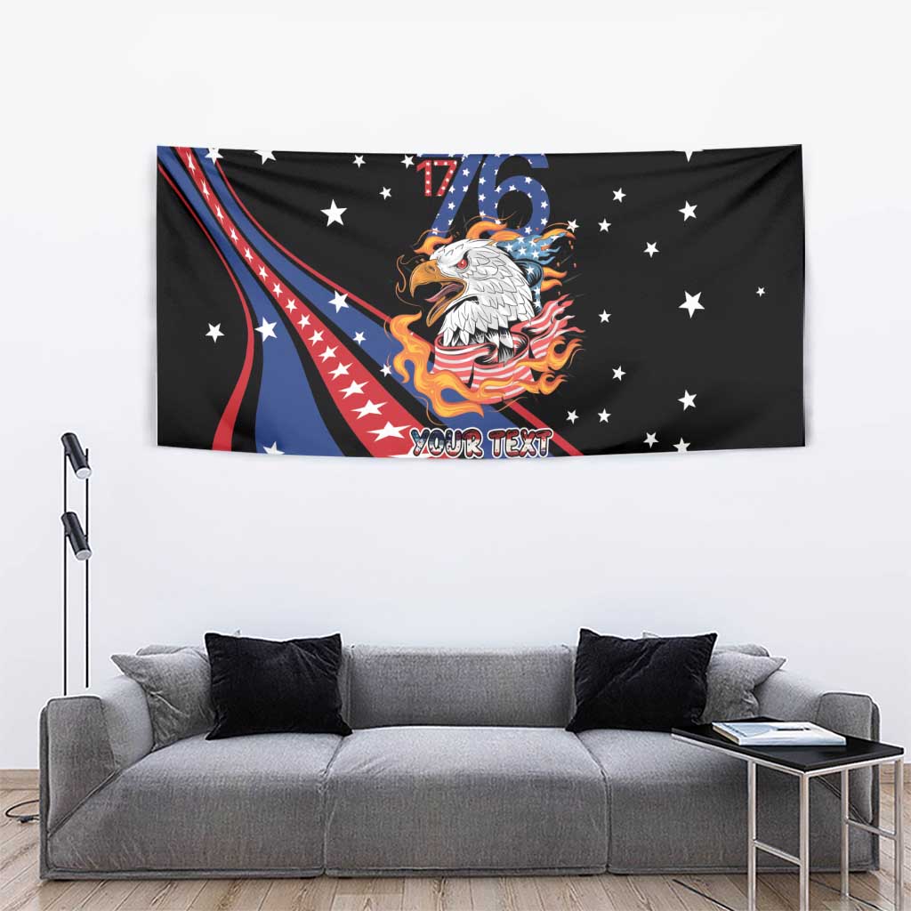 Personalized America History Began 4th of July Tapestry Fire Bald Eagle US Flag
