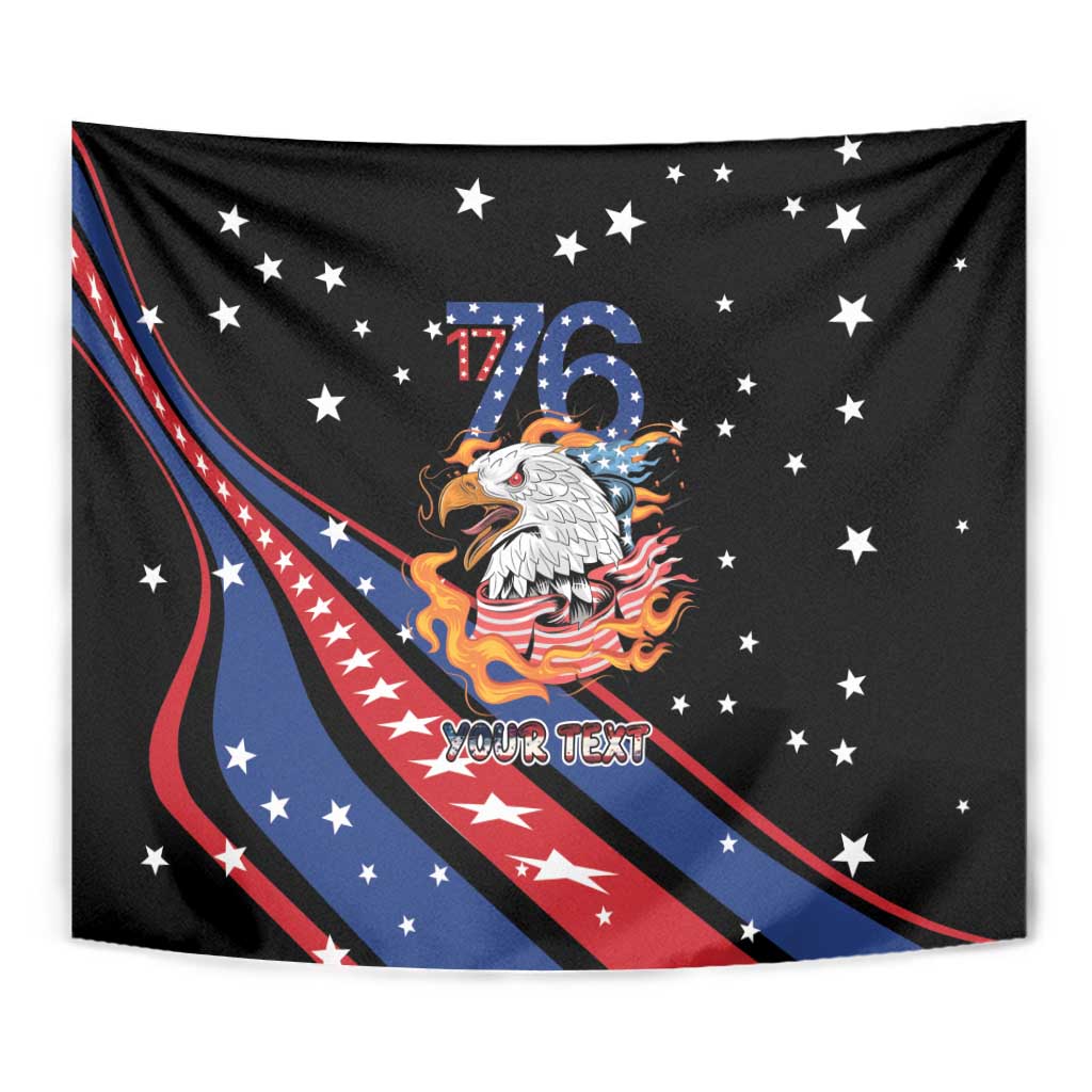 Personalized America History Began 4th of July Tapestry Fire Bald Eagle US Flag
