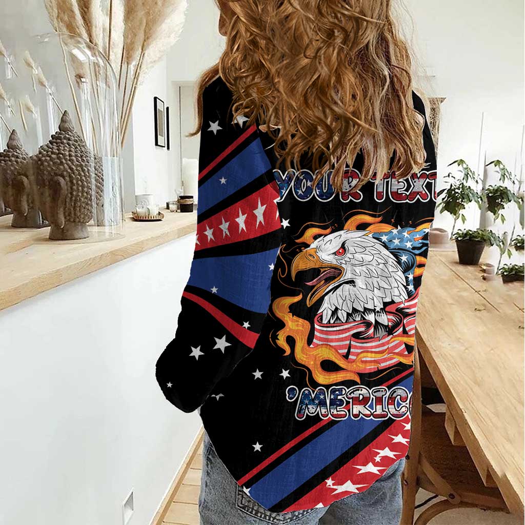 Personalized America History Began 4th of July Women Casual Shirt Fire Bald Eagle US Flag