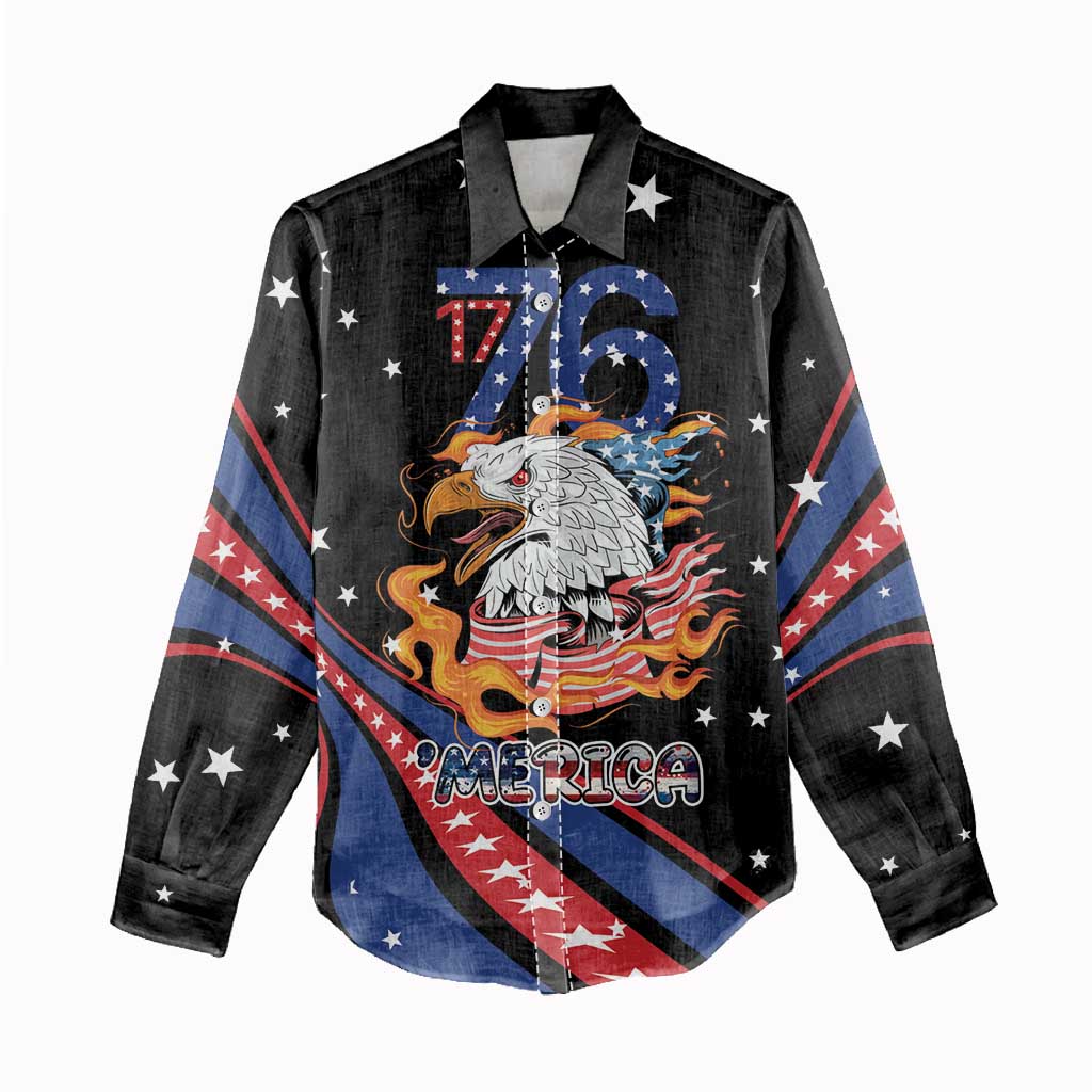 Personalized America History Began 4th of July Women Casual Shirt Fire Bald Eagle US Flag