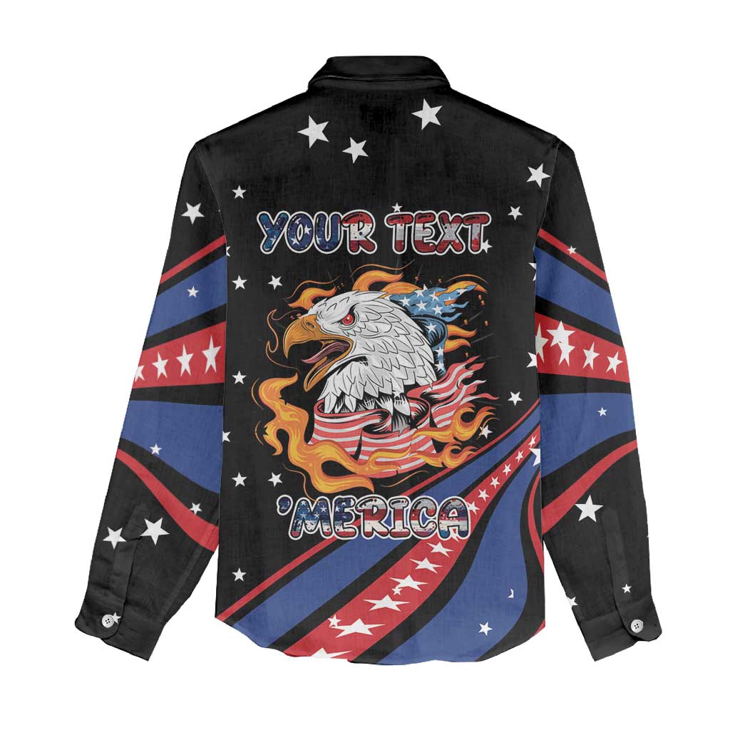 Personalized America History Began 4th of July Women Casual Shirt Fire Bald Eagle US Flag
