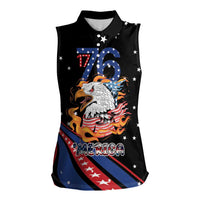 Personalized America History Began 4th of July Women Sleeveless Polo Shirt Fire Bald Eagle US Flag