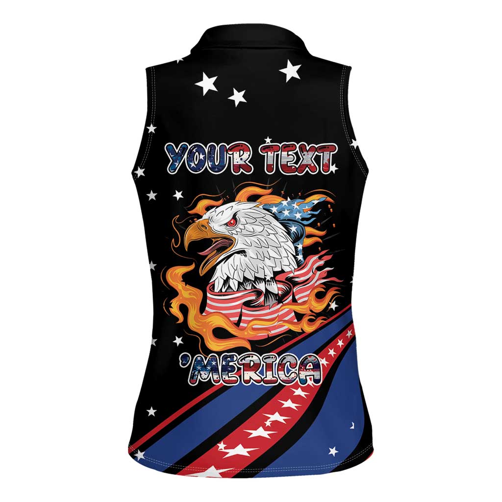 Personalized America History Began 4th of July Women Sleeveless Polo Shirt Fire Bald Eagle US Flag