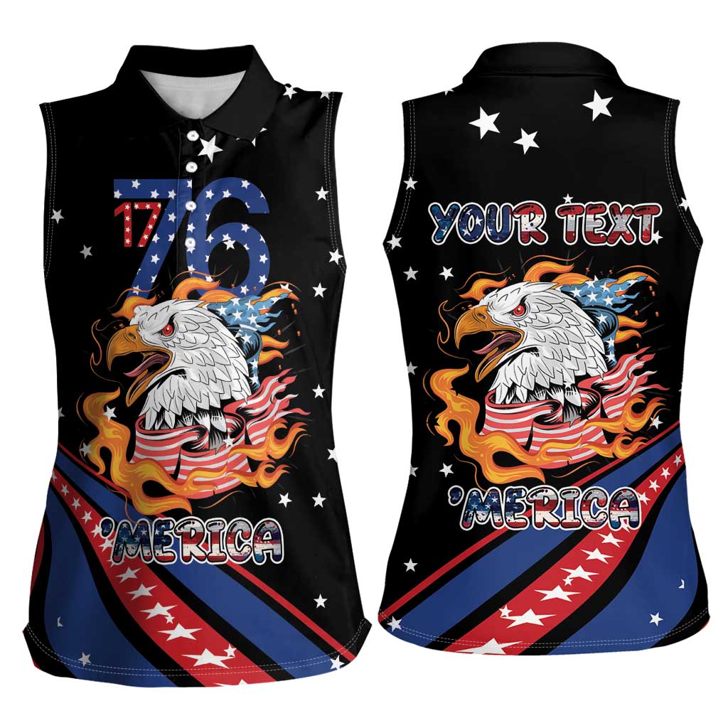 Personalized America History Began 4th of July Women Sleeveless Polo Shirt Fire Bald Eagle US Flag