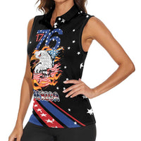 Personalized America History Began 4th of July Women Sleeveless Polo Shirt Fire Bald Eagle US Flag