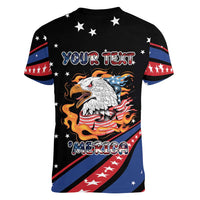 Personalized America History Began 4th of July Women V-Neck T-Shirt Fire Bald Eagle US Flag