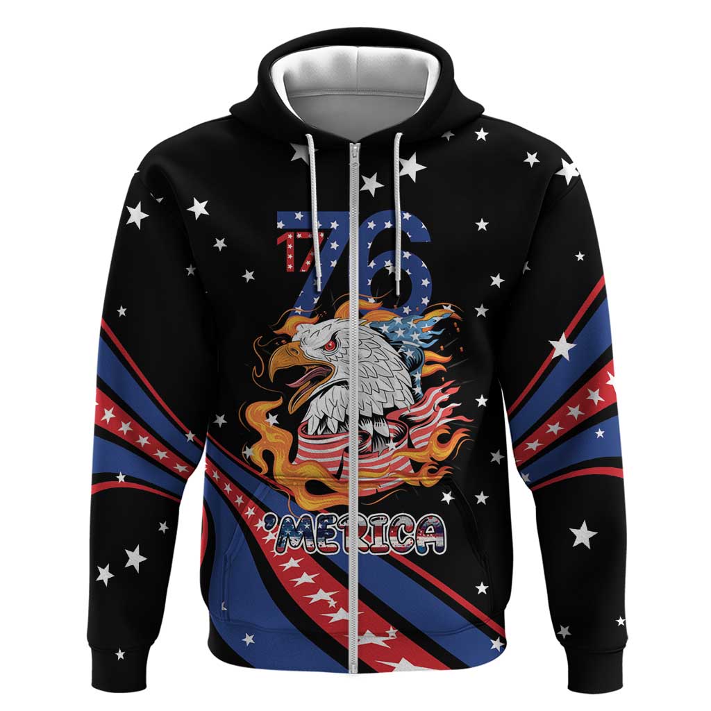 Personalized America History Began 4th of July Zip Hoodie Fire Bald Eagle US Flag