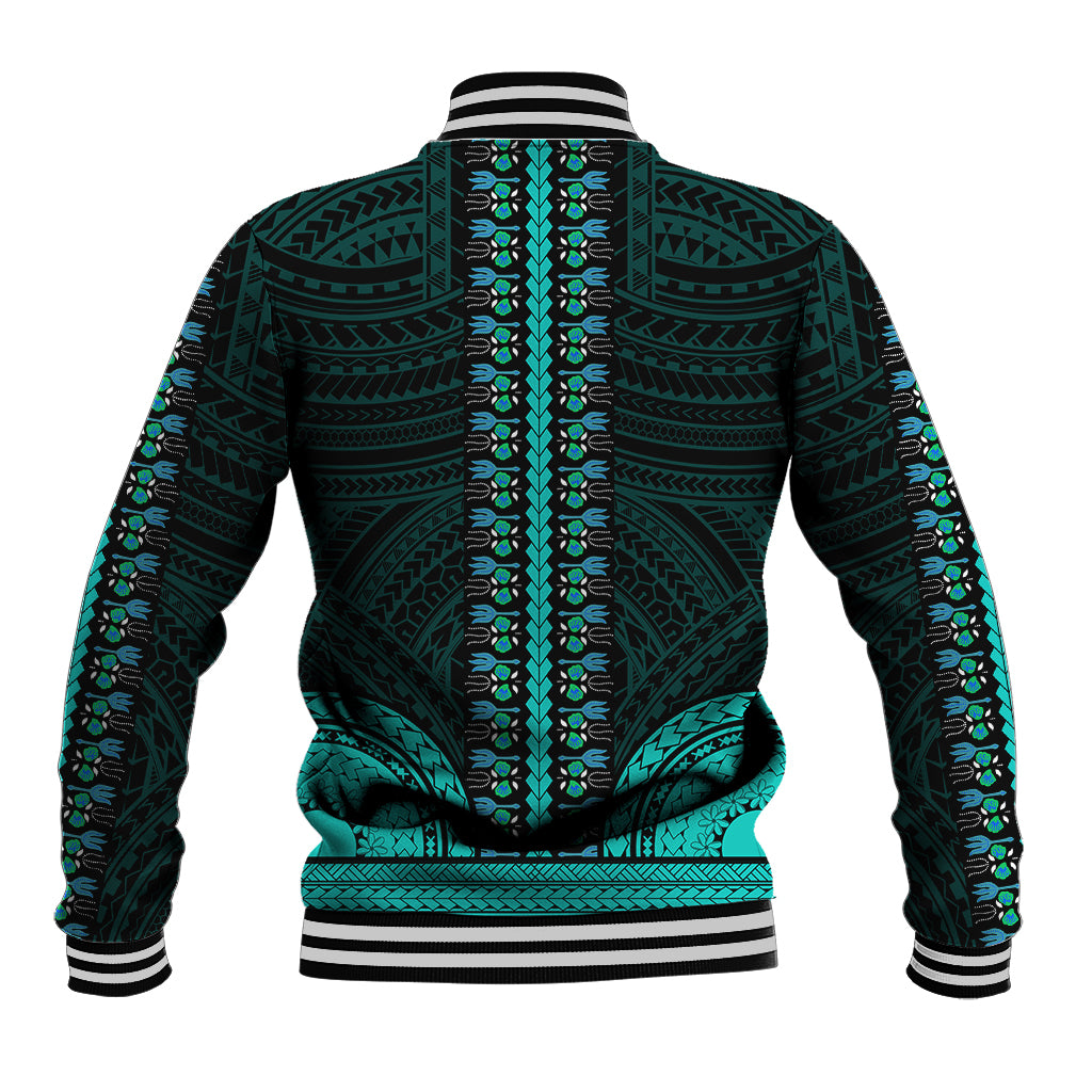 African Dashiki Baseball Jacket With Polynesian Pattern - Teal LT9 - Wonder Print Shop
