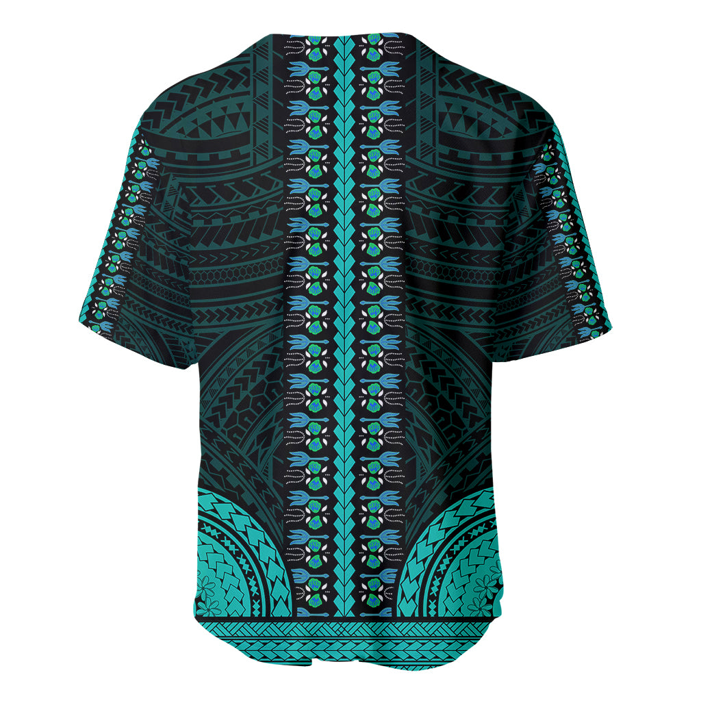 African Dashiki Baseball Jersey With Polynesian Pattern - Teal LT9 - Wonder Print Shop