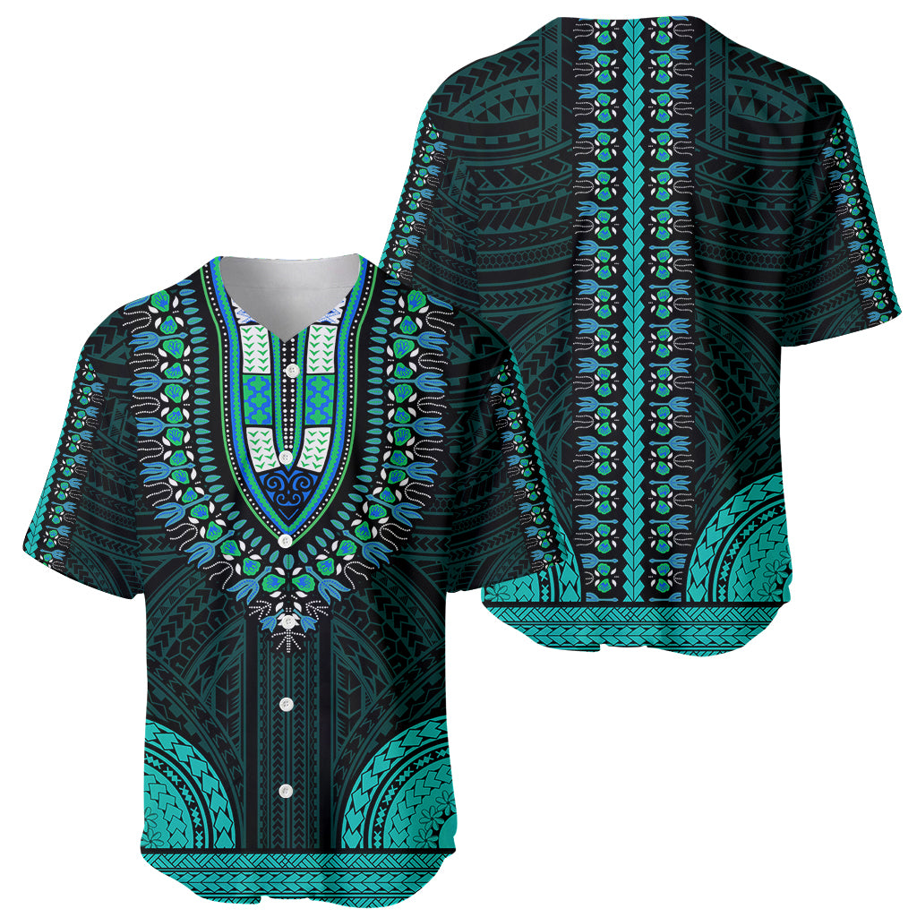 African Dashiki Baseball Jersey With Polynesian Pattern - Teal LT9 - Wonder Print Shop