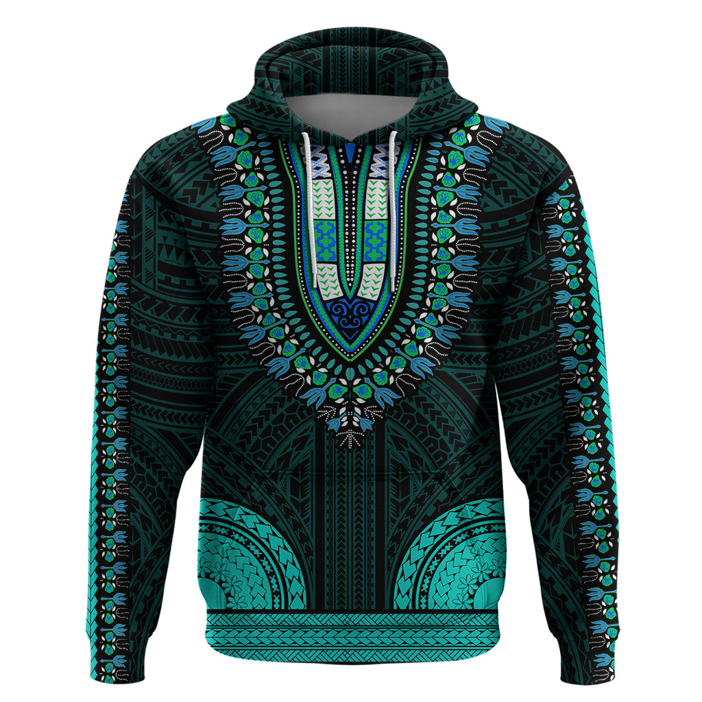African Dashiki Hoodie With Polynesian Pattern - Teal - Wonder Print Shop