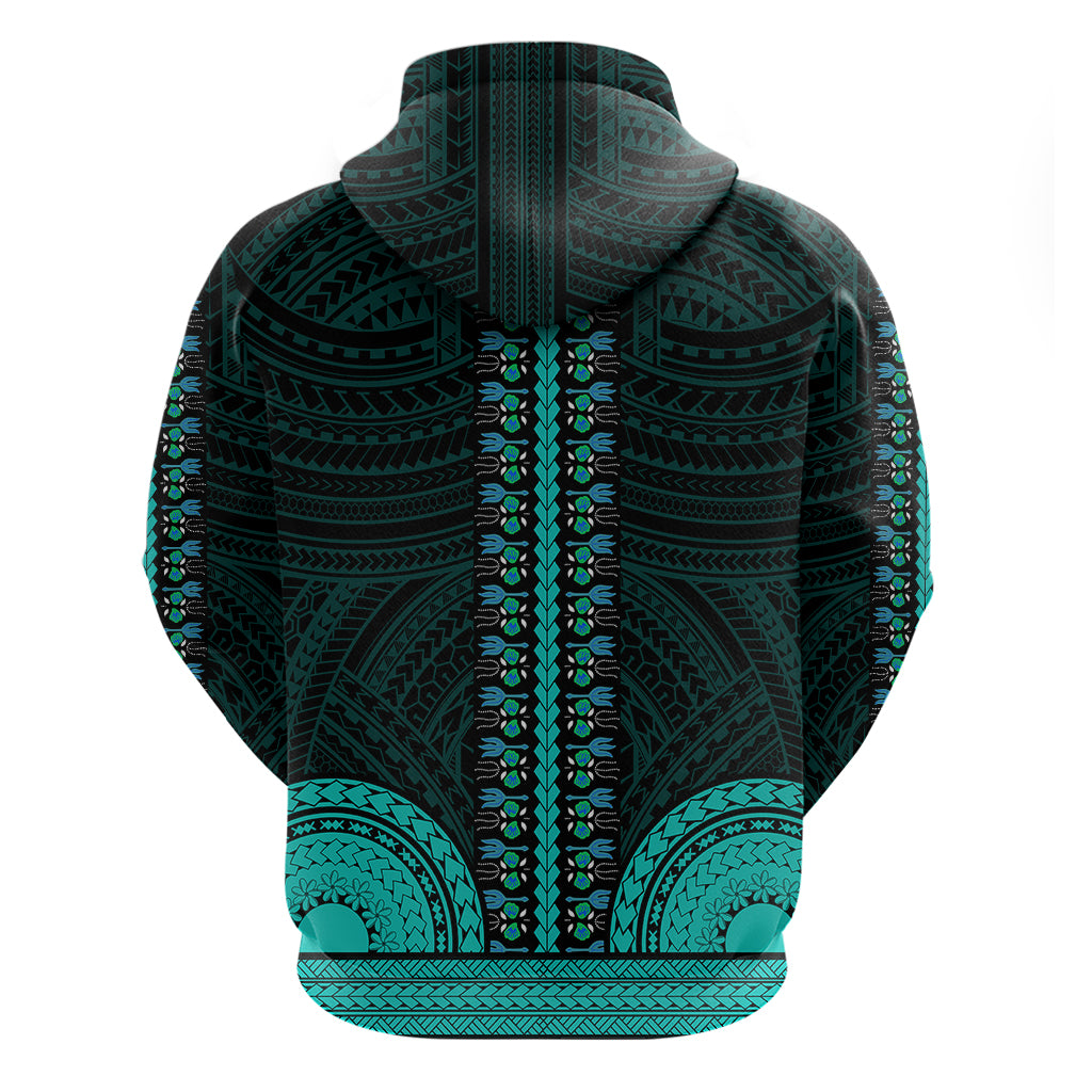 African Dashiki Hoodie With Polynesian Pattern - Teal - Wonder Print Shop