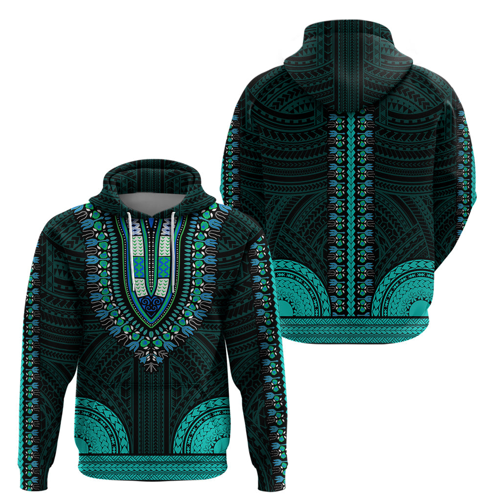 African Dashiki Hoodie With Polynesian Pattern - Teal - Wonder Print Shop