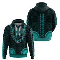 African Dashiki Hoodie With Polynesian Pattern - Teal - Wonder Print Shop