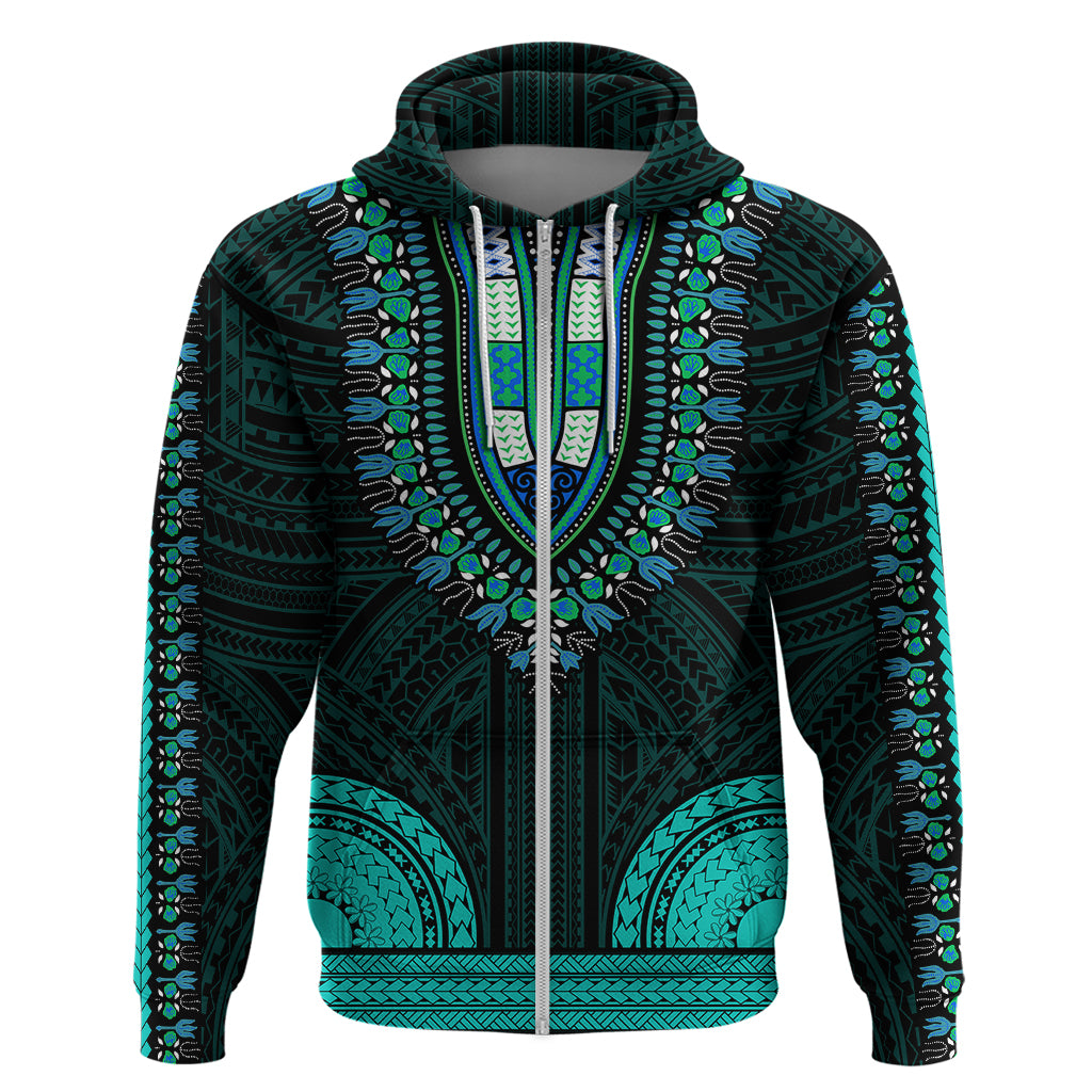 African Dashiki Hoodie With Polynesian Pattern - Teal - Wonder Print Shop