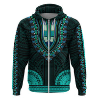 African Dashiki Hoodie With Polynesian Pattern - Teal - Wonder Print Shop