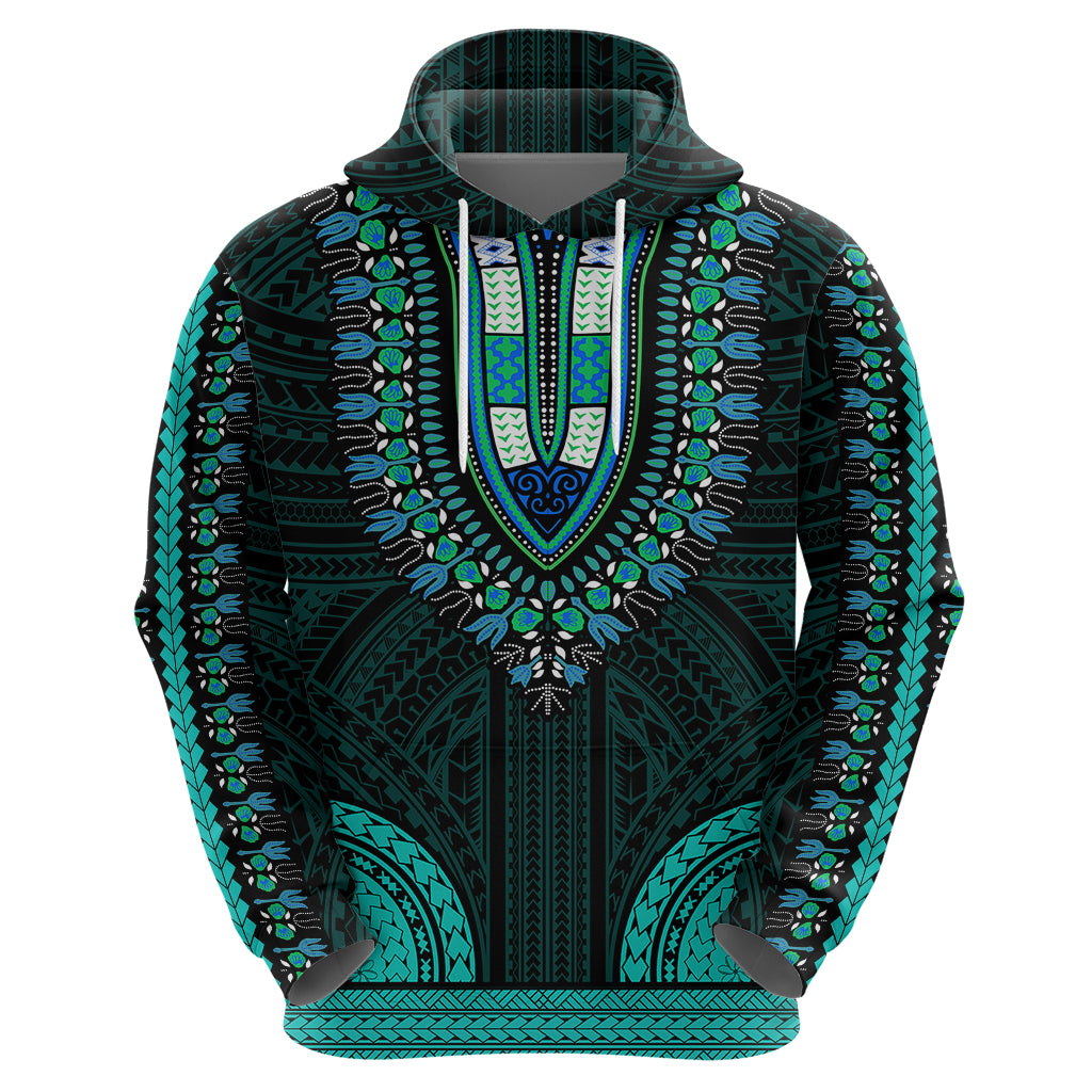 African Dashiki Hoodie With Polynesian Pattern - Teal - Wonder Print Shop