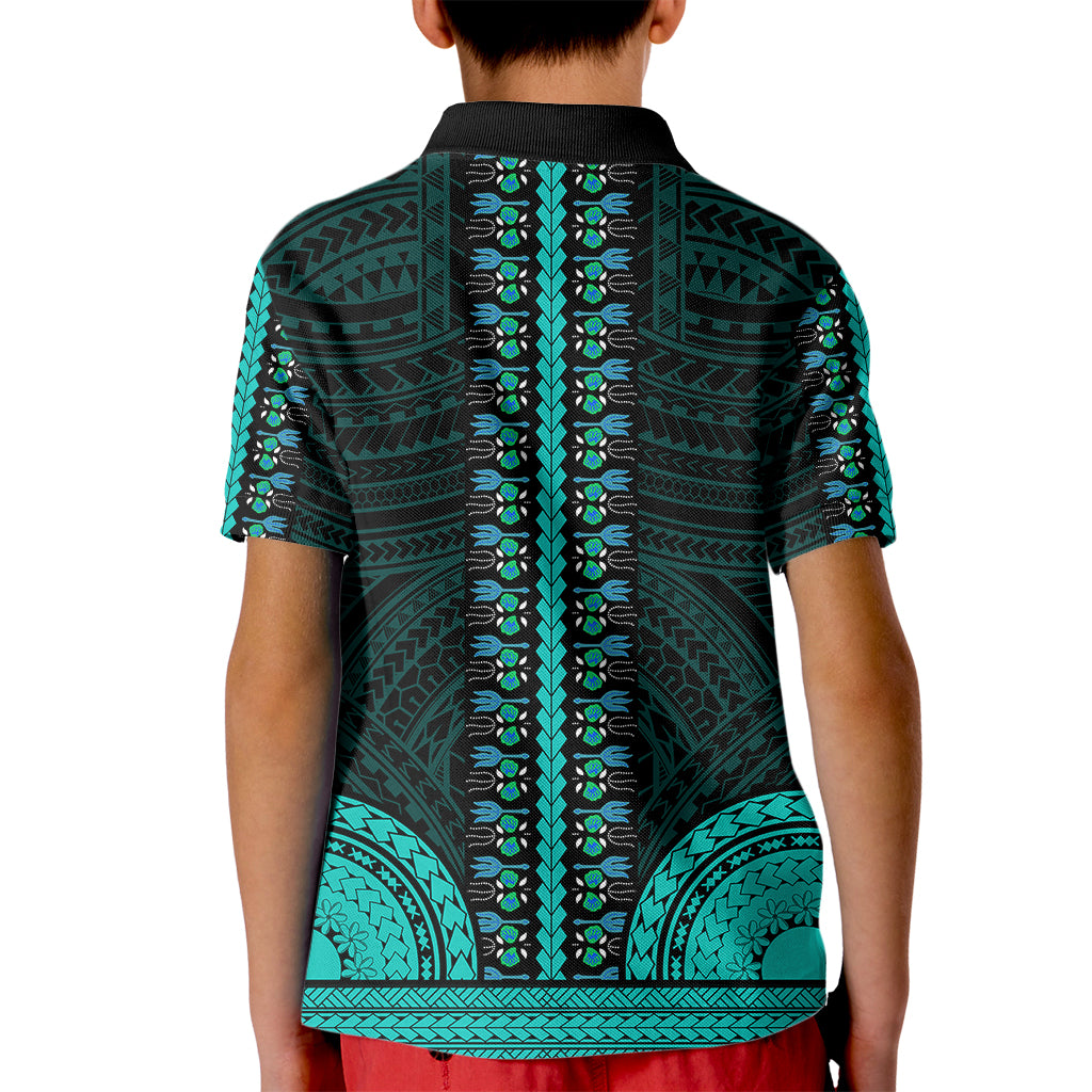 African Dashiki Kid Polo Shirt With Polynesian Pattern - Teal - Wonder Print Shop