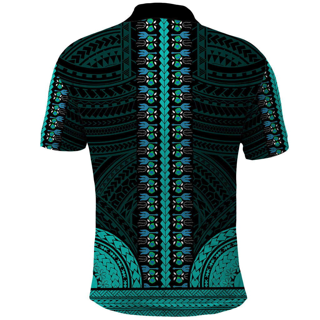 African Dashiki Polo Shirt With Polynesian Pattern - Teal - Wonder Print Shop