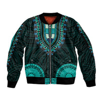 African Dashiki Sleeve Zip Bomber Jacket With Polynesian Pattern - Teal - Wonder Print Shop