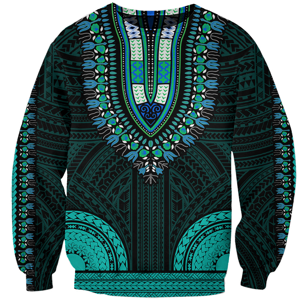 African Dashiki Sweatshirt With Polynesian Pattern - Teal - Wonder Print Shop