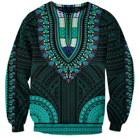 African Dashiki Sweatshirt With Polynesian Pattern - Teal - Wonder Print Shop