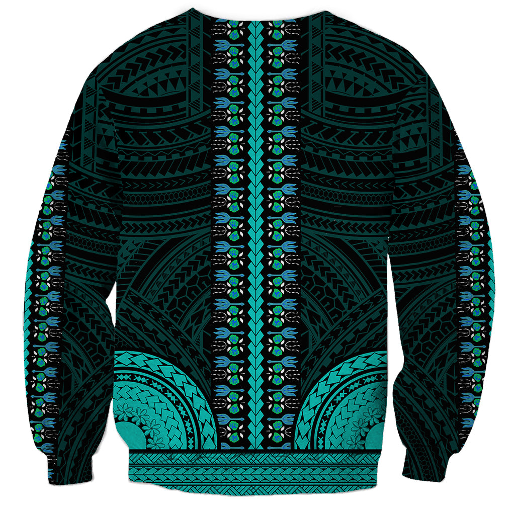 African Dashiki Sweatshirt With Polynesian Pattern - Teal - Wonder Print Shop