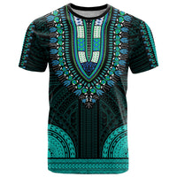 African Dashiki T Shirt With Polynesian Pattern - Teal - Wonder Print Shop