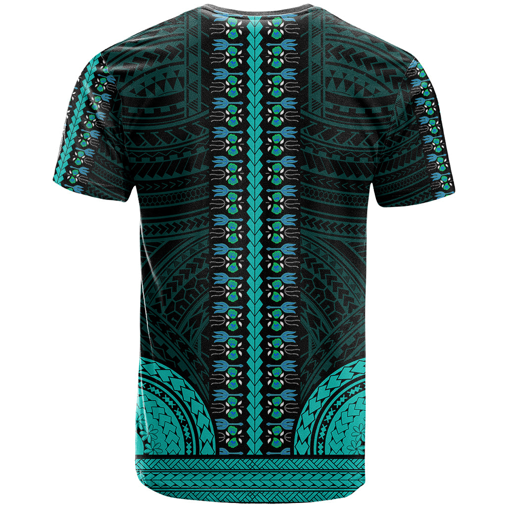 African Dashiki T Shirt With Polynesian Pattern - Teal - Wonder Print Shop