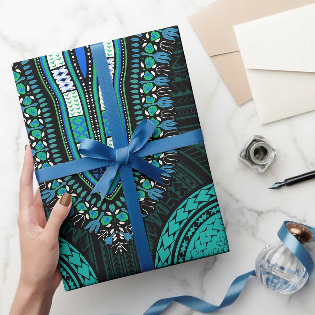 African Dashiki and Polynesian Pattern Wrapping Paper Teal - Wonder Print Shop