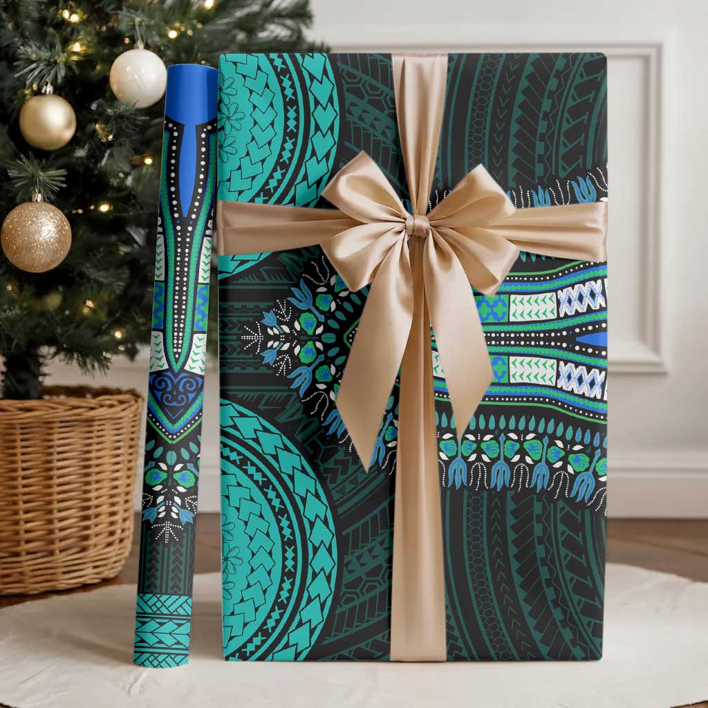 African Dashiki and Polynesian Pattern Wrapping Paper Teal - Wonder Print Shop