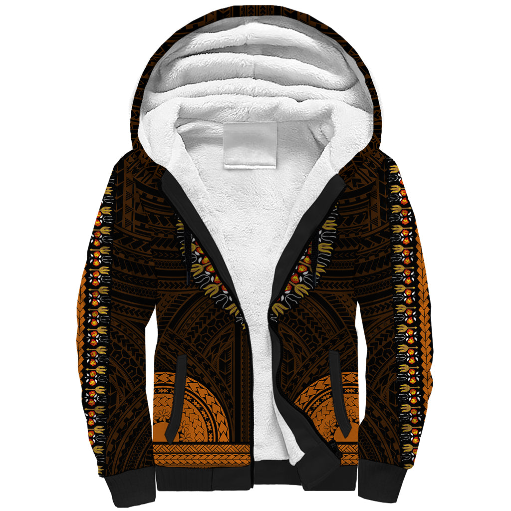 African Dashiki Sherpa Hoodie With Polynesian Pattern - Gold - Wonder Print Shop