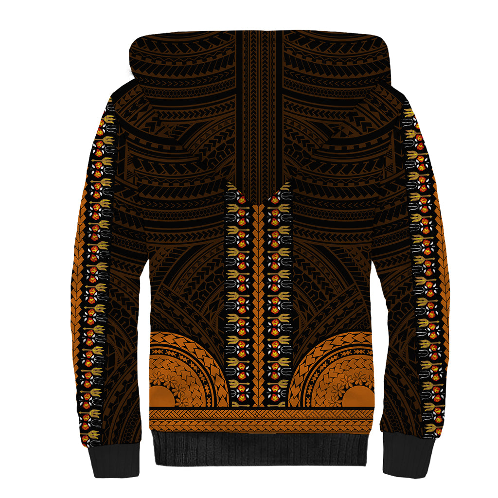 African Dashiki Sherpa Hoodie With Polynesian Pattern - Gold - Wonder Print Shop