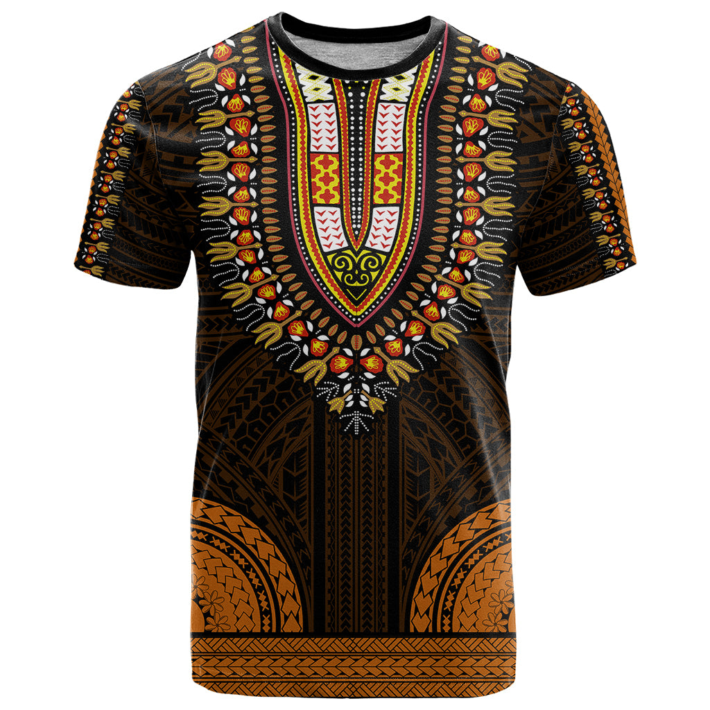 African Dashiki T Shirt With Polynesian Pattern - Gold - Wonder Print Shop