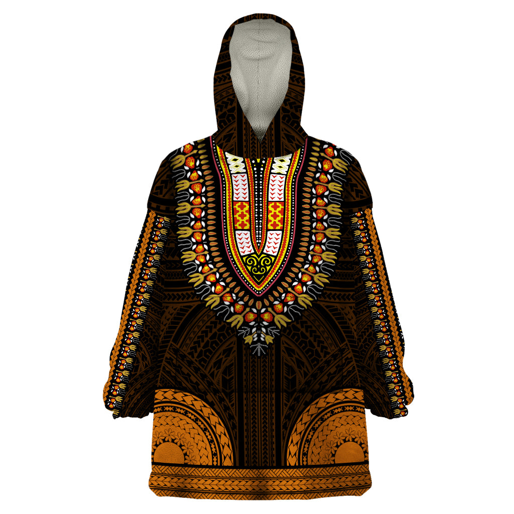 African Dashiki Wearable Blanket Hoodie With Polynesian Pattern - Gold - Wonder Print Shop