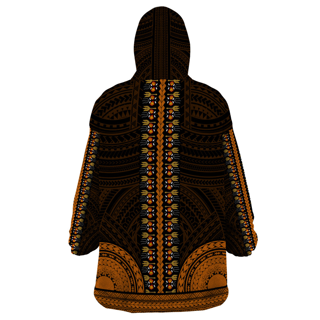 African Dashiki Wearable Blanket Hoodie With Polynesian Pattern - Gold - Wonder Print Shop