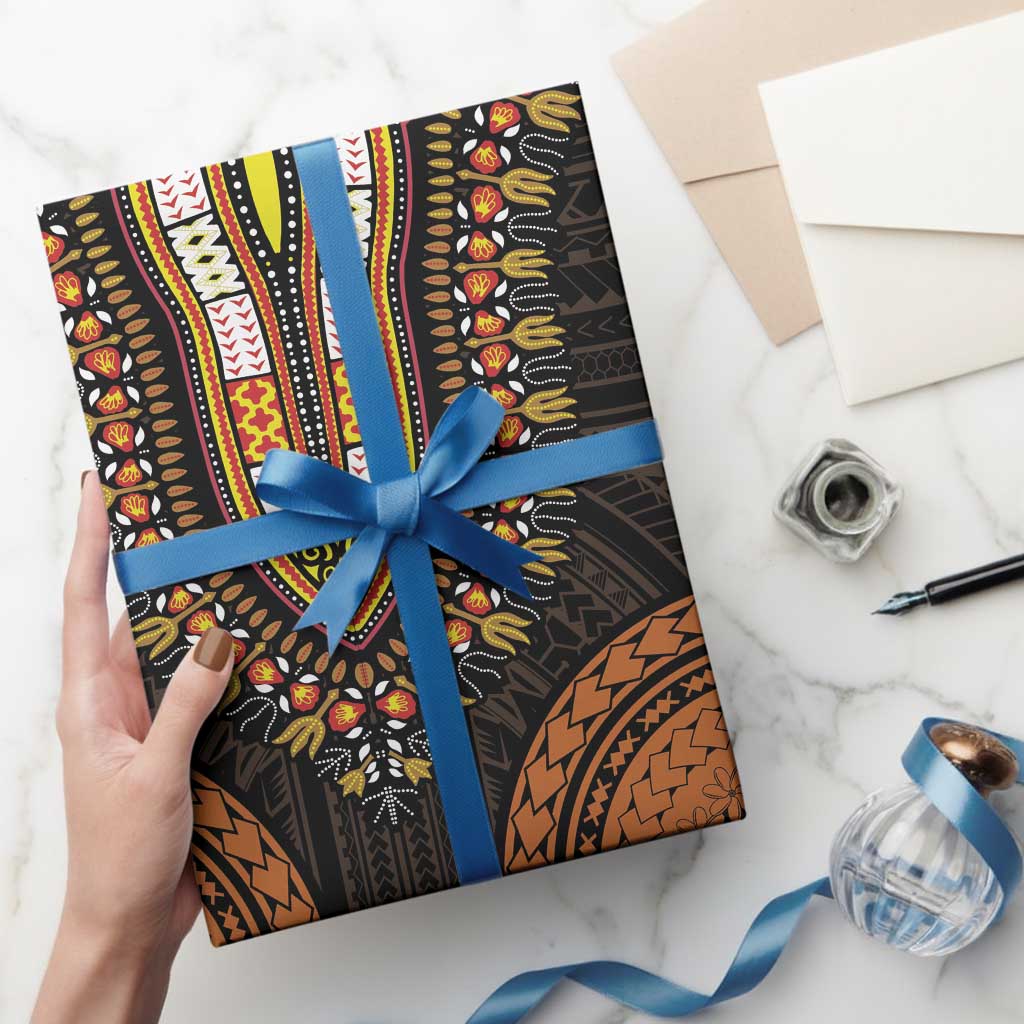 African Dashiki and Polynesian Pattern Wrapping Paper Gold - Wonder Print Shop