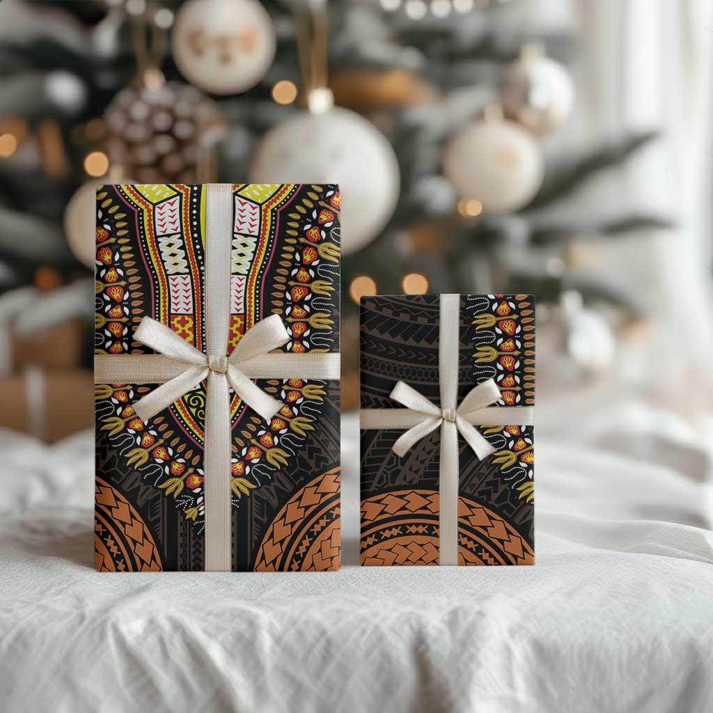 African Dashiki and Polynesian Pattern Wrapping Paper Gold - Wonder Print Shop