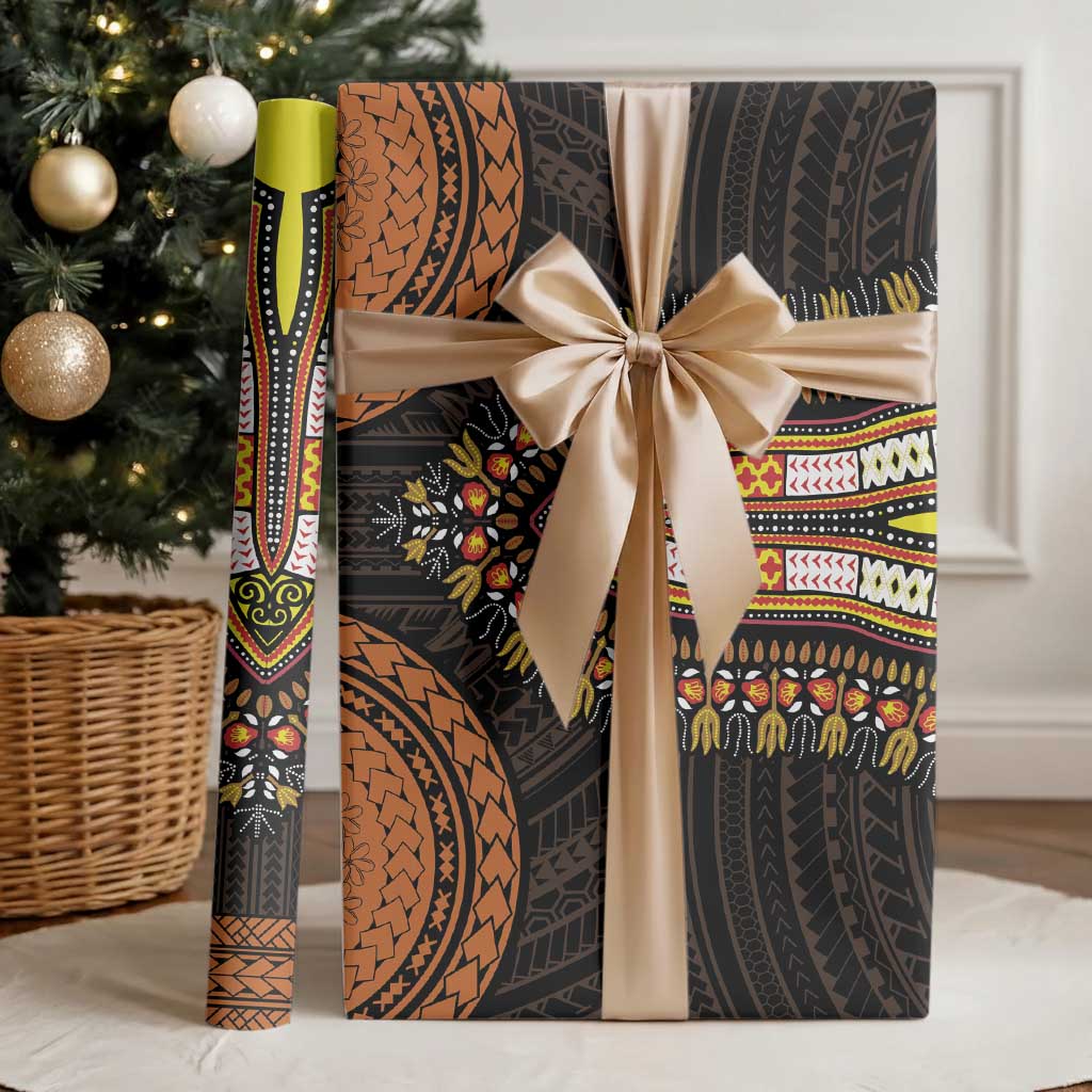 African Dashiki and Polynesian Pattern Wrapping Paper Gold - Wonder Print Shop