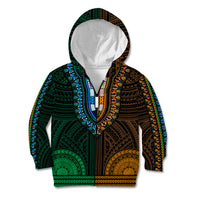 African Dashiki Kid Hoodie With Polynesian Pattern - Half Green and Gold - Wonder Print Shop